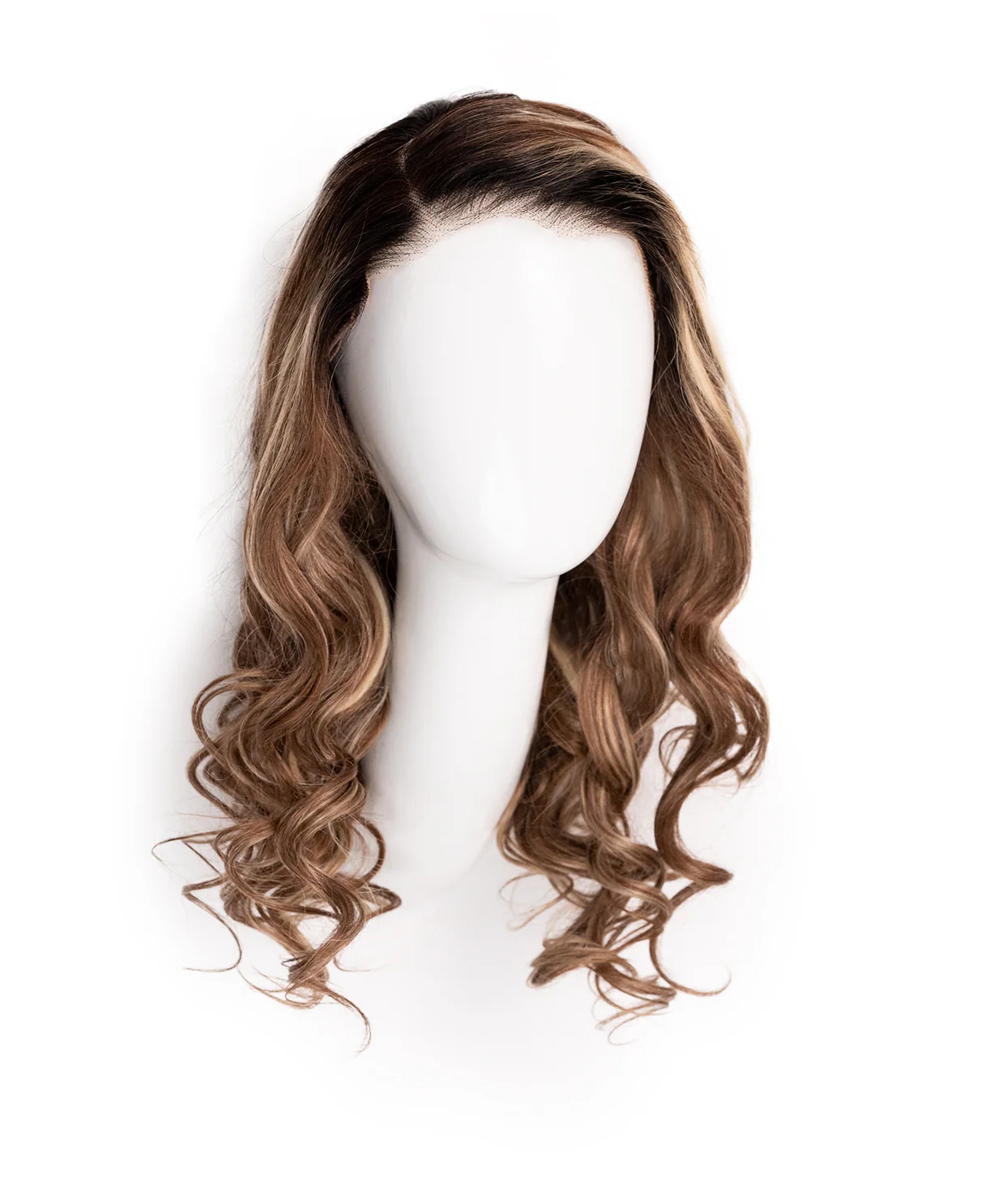 put on & go pre-cut lace wavy human wig - 20" bronzed highlights. - Image 7