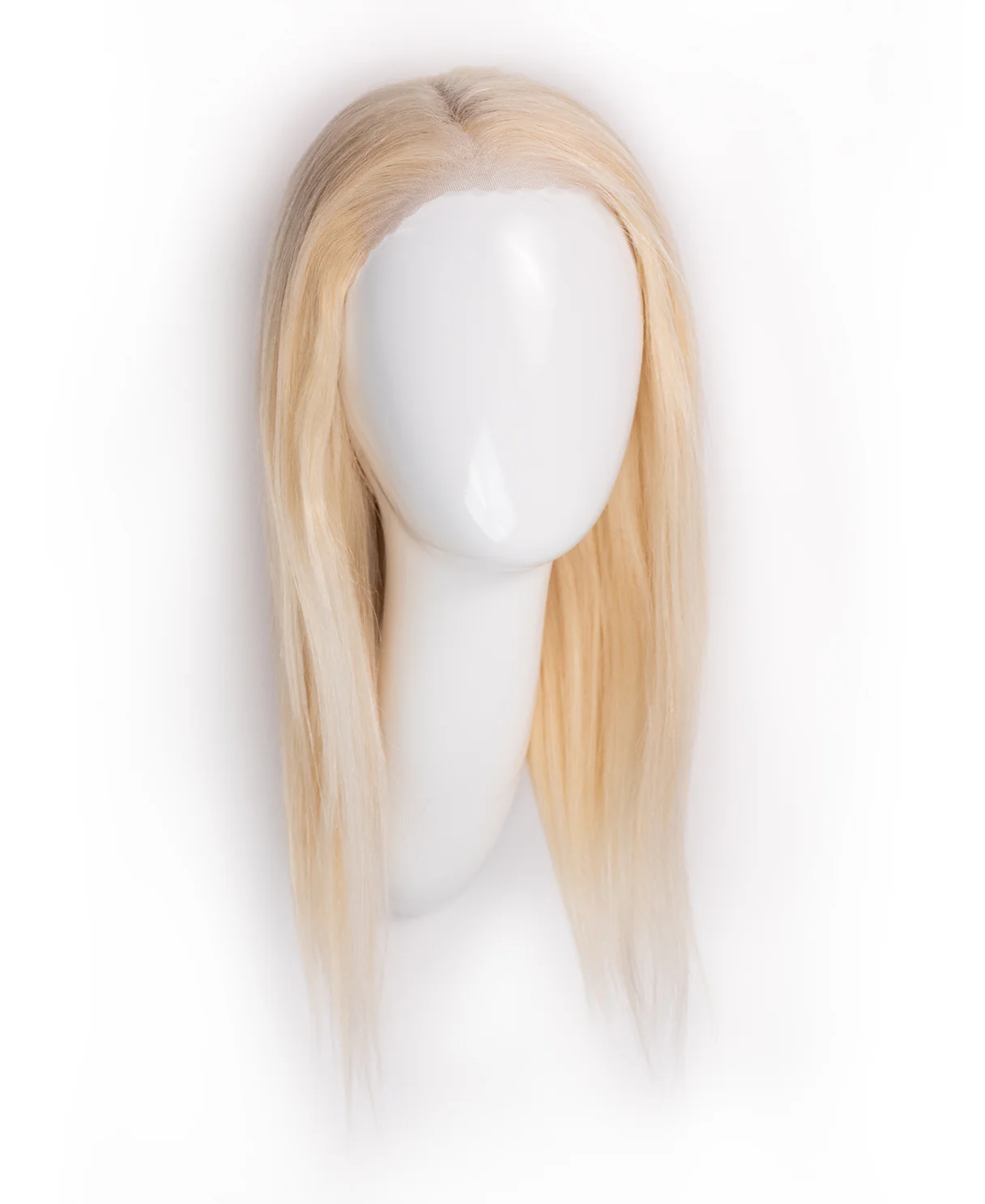 put on & go pre-cut lace human wig - 14" light blonde. - Image 10