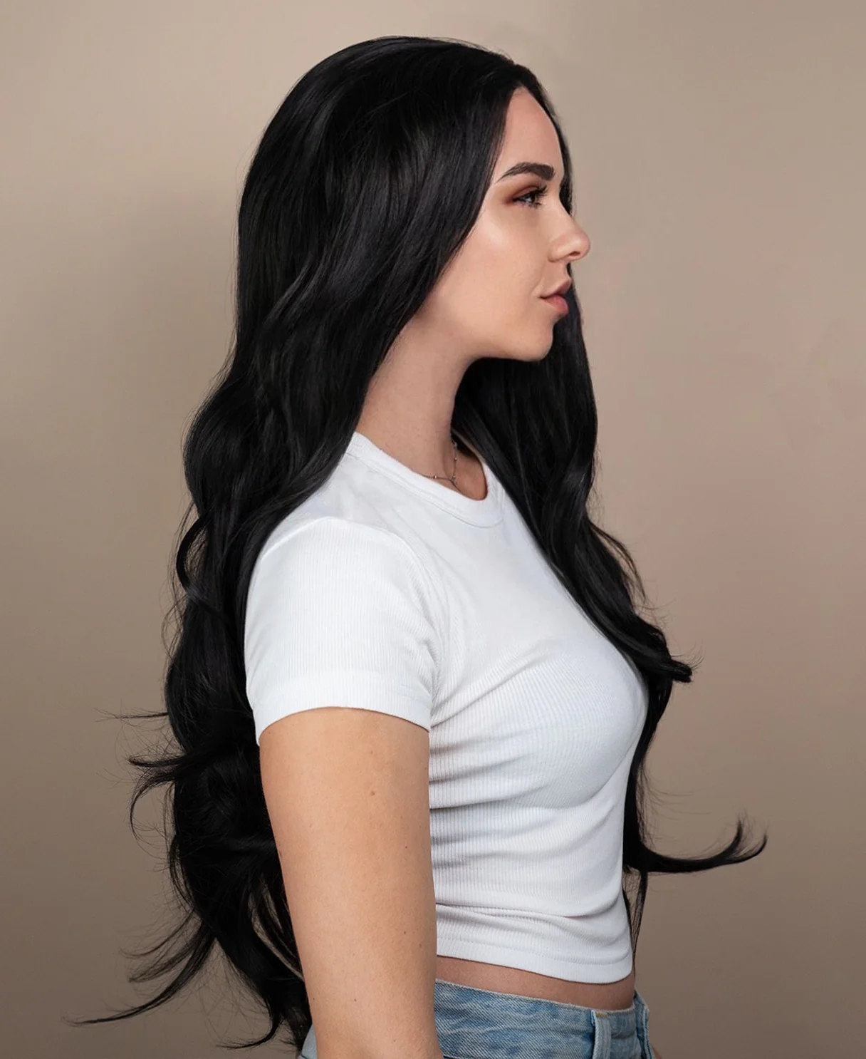 vegan fiber long blowout wig - 24" natural black. - Image 3